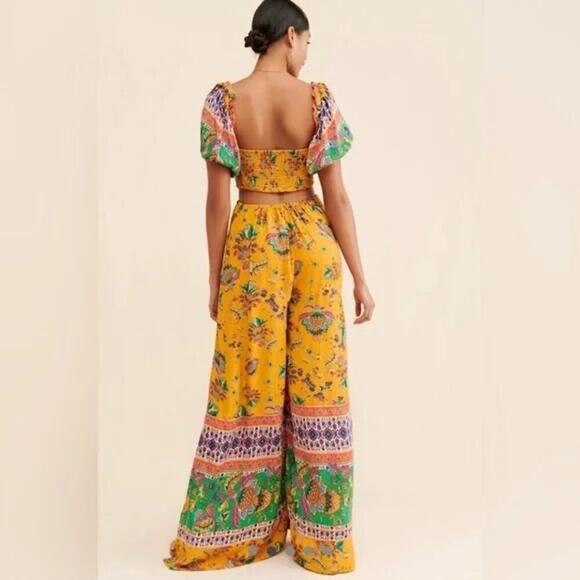 Free People Bali Citrus Skies Jumpsuit – Size L– Ruched Bodice, Cutouts, - Picture 2 of 15